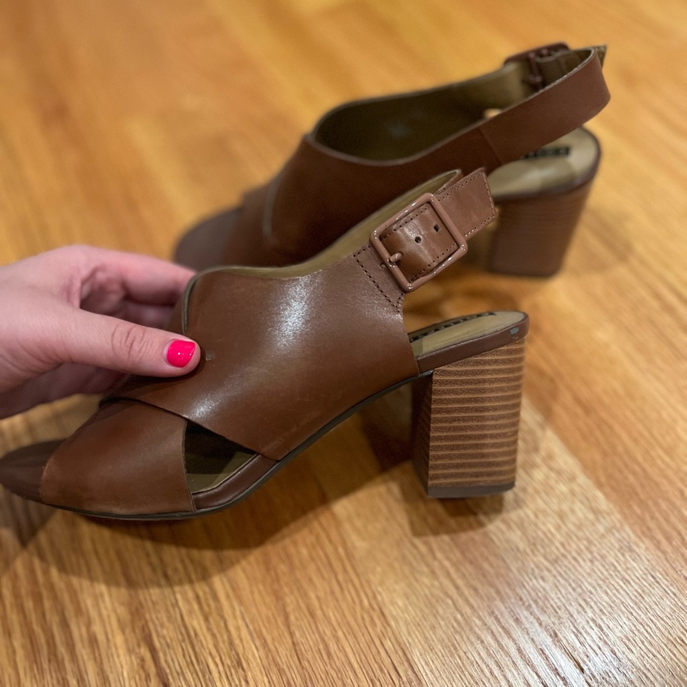 Brown Leather Block Heel Sandals